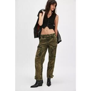 We The Free People Can't Compare Slouch Pants Cargo Green M Straight Mid-Rise
